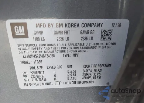 2021 Chevrolet Trailblazer Fwd Ls из США, поврежденный, VIN KL79MMS22MB124960